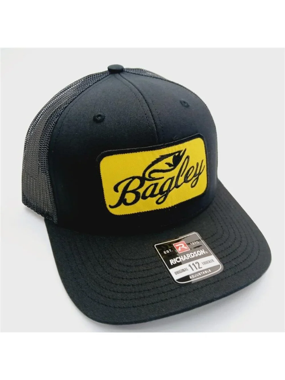 Retro Bagley Bait Co Embroidered Patch Trucker Hat Black Richardson 112 Angler